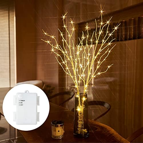 Birchlitland Lighted Birch Branches 32IN 100 LED with Timer Battery Operated, Artificial Tree Branch with Warm,Willow Branch Lights for Home Bedroom Fireplace Christmas Holiday Decoration by Birchlitland