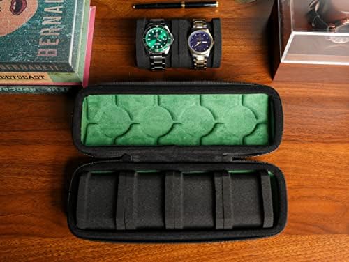 4 slots Watch travel case, hard watch box storage organize holder, with soft foam insert fit watches up to 55mm face,green microfiber lining - Image 4