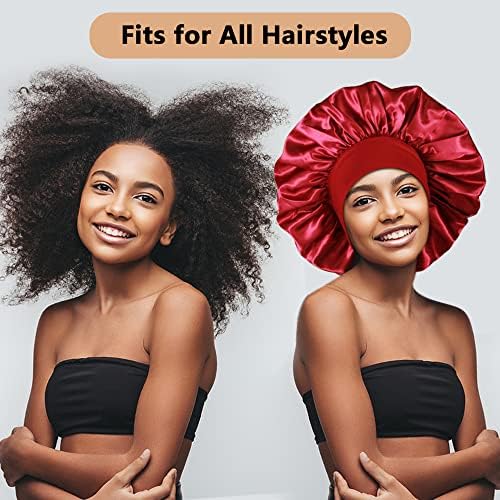 3PCS Extra Large Satin Bonnets for Sleeping, Hair Bonnets for Black Women Braids Curly Hair, A - Image 4