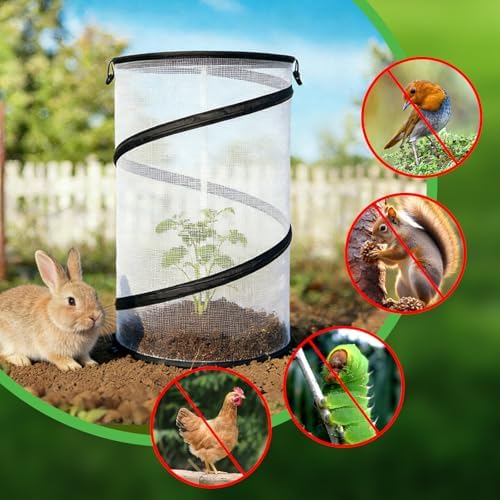 Hoypeyfiy 4 Pcs Pop Up Insect & Bird Barrier Plant Cover Net, 24"x12" Round Foldable Mesh Protector, Garden Cage Guard with Stakes & Carry Bag, Keep Animals & Birds Out for Vegetables and Flowers - Image 4