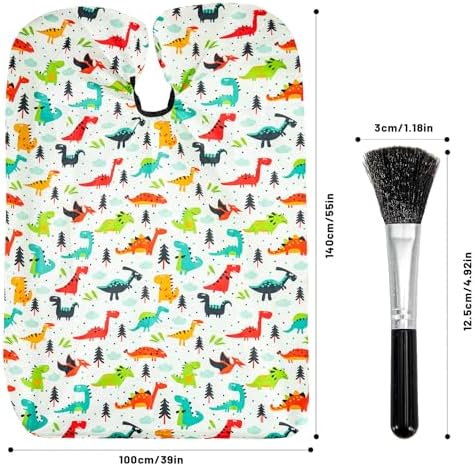 Gealaek Kids Haircut Cape and Neck Duster Brush Set with Dinosaur Pattern Kids Barber Cape 55x40 Inches for Boys & Girls Salon Cape Kit (White) - Image 2