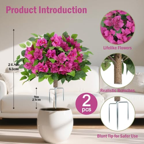 2Pack Artificial Bougainvillea Tree, Red Fake Bushes for Outdoor - Image 2