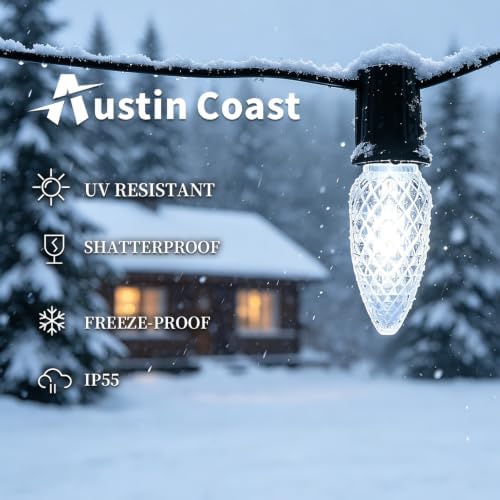 C9 LED Christmas Lights Outdoor Replacement Bulbs Cool White 6500K 100 Pack - Image 4