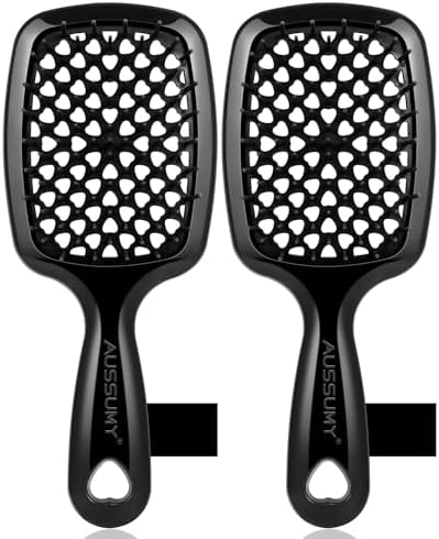 Vented Detangling Hair Brush - 2 Pack Detangler Hairbrush with Soft Bristles for Effortless Tangle Free - Ideal for Wet Dry or Damaged Hair for Women Men Kids by Aussumy