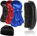 3pcs Silky Durag with Wave Brush for Men 360, Medium/Hard Hair Brush Kits,B by Heniho