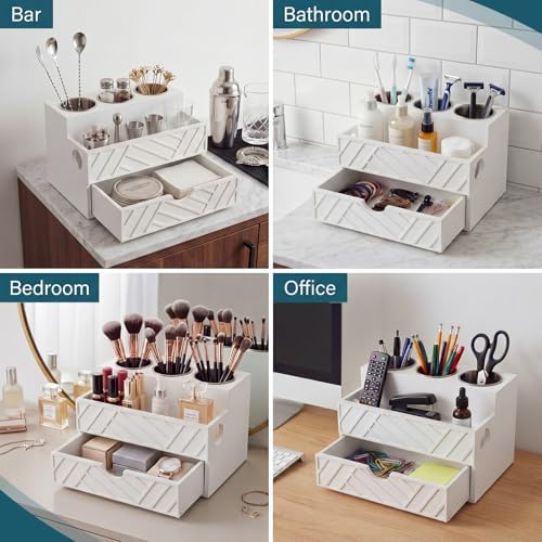 White Hair Tool Organizer with Drawer, Hair Brush Storage - Image 5