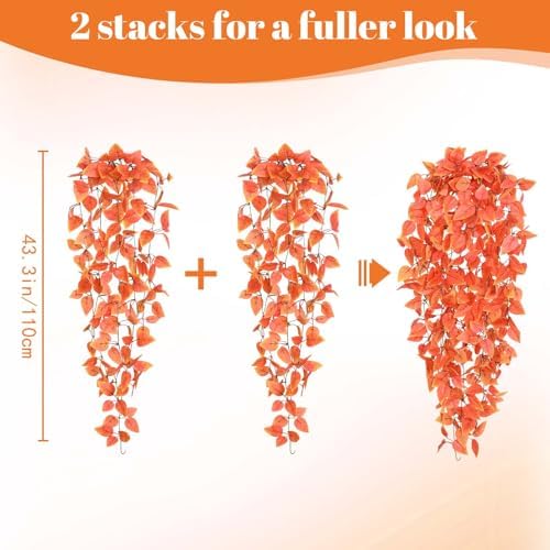 BLEUM CADE Fake Hanging Plants, 2pcs Artificial Hanging Plant, Faux Orange Vines Hanging Plant for Wall Home Living Room Indoor Outdoor Fall Decor (No Baskets) - Image 2