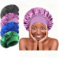 4Pcs Silk Satin Bonnets for Sleeping - Elastic Wide Band Wrap for Black Women Men,Silk Bonnets for Curly Hair,Large Hair Cap for Sleeping (Black+Purple+Blue+Green) by Unknown
