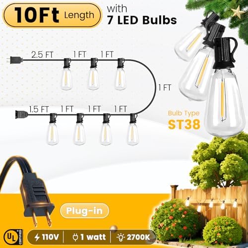 10FT Outdoor String Lights Waterproof LED Patio Lights for Decor - Image 6