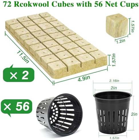 Halatool 72PCS 1.2" Rockwool Cubes & 56PCS 2" Net Cups for Hydroponics - Image 2