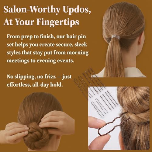 300PCS Hair Pins and Clear Elastic Bands Set, 200PCS Bobby Pins & U Shaped Hair Pins with Organizer Box, 100PCS Rubber Hair Ties for Women Girls, Brown - Image 4