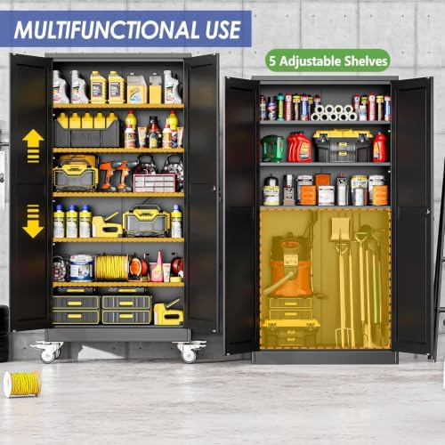 73.6" Metal Garage Storage Cabinet with Wheels and Locking Doors - Image 5
