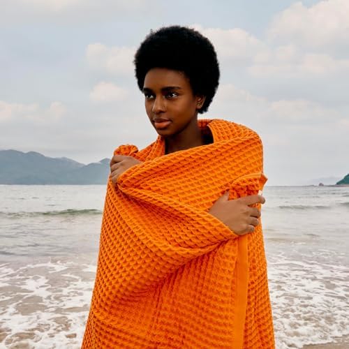 Luxury Organic Japanese Cotton Waffle Bath Towel | Thick, Absorbent, Quick Dry Bathroom Towels for Shower, Sauna, Onsen| Hotel & Spa Quality, Gift-Ready (Coral Orange, Bath Sheet (2 Pack)) - Image 5