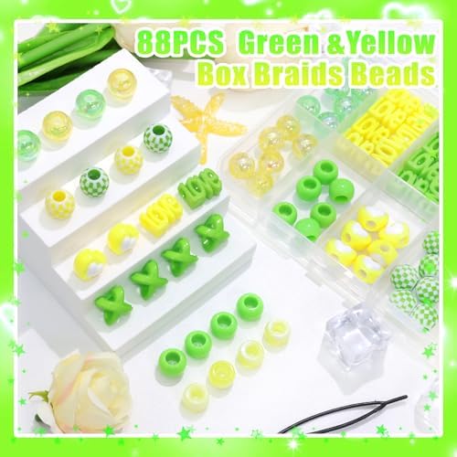NAISKA 88PCS Green Yellow Hair Beads 10 Styles Beads for Hair Cute Braids Bead Dreadlock Jewelry Cute Braids Accessories for Kids Girls - Image 2