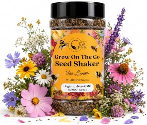 Mini Wildflower Seed Shaker - Save The Bees Seed Mix, by GevaGrow | 80,000+ Seeds | Pollinator & Bee Attracting Flower Seeds Bulk for Planting in Pots & Outdoor Gardens | 2 Ounce by GevaGrow