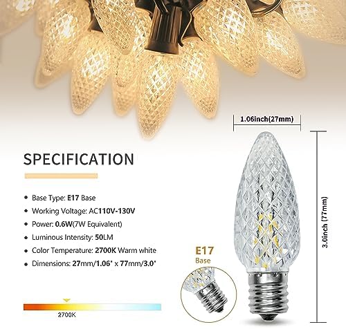 100PACK C9 LED Christmas Lights Shatterproof Waterproof Warm 2700K Plastic - Image 2