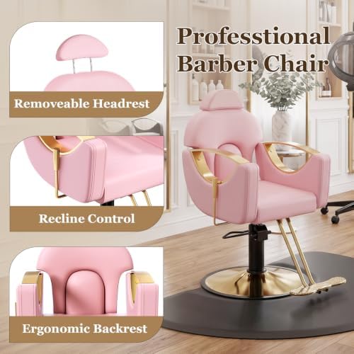 Salon Chair for Hair Stylist Reclining Barber Chair for Home Barbershop - Image 5