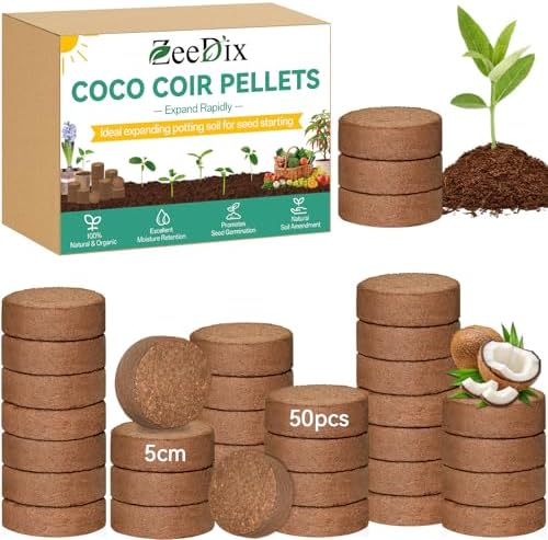 ZeeDix Coco Coir Pellets, 50 Pcs 50mm Seed Starter Soil Pods for Planting by ZeeDix