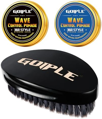 Curved 360 Wave Brush For Men - Medium Hard Palm Brush for Laying Down 360 Waves Made with Natural Boar Bristle and Wood Easy to Hold - Strong Hold Travel Size Wave Pomade Greasy 360 Layer Hair Waves by Goiple