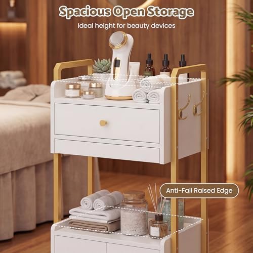 Spa Salon Trolley with Storage Cabinet, Rolling Beauty Cart, White - Image 5
