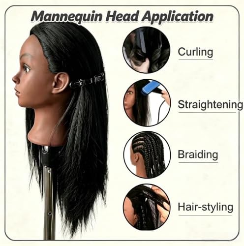 Black Mannequin Head with Hair, Cosmetology Mannequin Head for Braiding - Image 3
