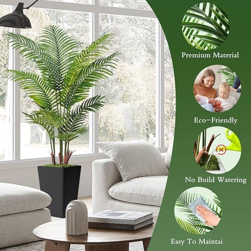 Flydeer 6FT Artificial Palm Tree with Tall Black Planter, Floor Plant - Image 4