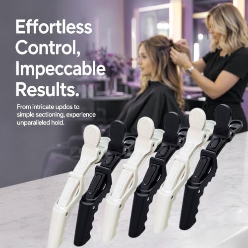 30 Pack Alligator Hair Clips, Sectioning Clips for Salon Coloring, Cutting & Styling, Durable Plastic Barber Hairdressing Tools, Strong Grip Crocodile Clips for Women Men Kids (White+Black) - Image 5