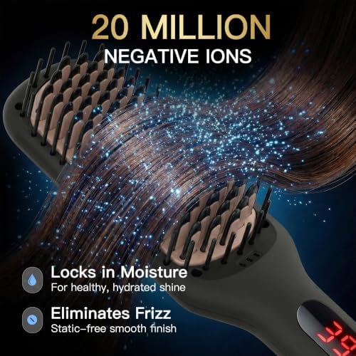 MEGAWISE Black Ceramic Ionic Straightener Brush, 20s Fast Heat, Dual Volt - Image 2