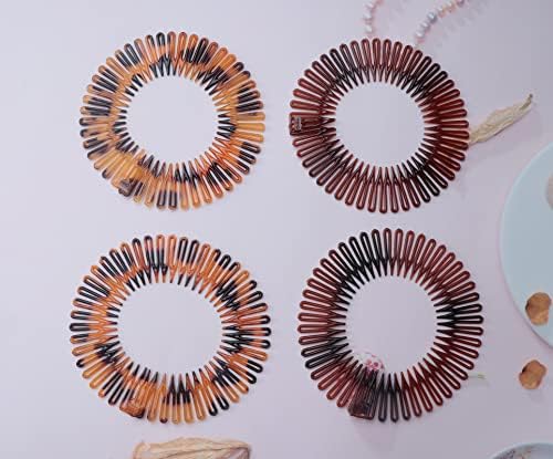 4 Pcs Circular Stretch Comb Plastic Circle Spring Headband (Round-leopard) - Image 2