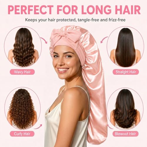 2Pcs Long Hair Bonnet for Sleeping, Satin Braid Bonnet for Women - Image 7