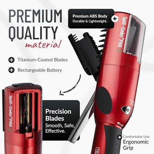 Split-Ender Pro 2 - Original Professional Beauty Tool - Cordless Split End Hair Trimmer for Damaged, Dry, Brittle, Frizzy, Curly or Straight Hair (Red) - Image 3