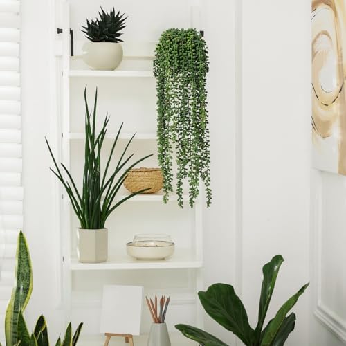 10 Pcs Artificial Succulents Hanging Plants, Fake String of Pearls Greenery Plants, Decoration for Wall Home Backdrop Garden Windows Balcony Indoor and Outdoor (10PCS Green) - Image 6