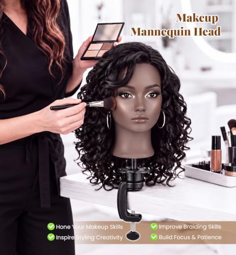 20" Human Hair Makeup Mannequin Head with Tripod Stand for Hair Styling - Image 2