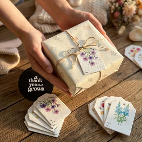48Pcs Plantable Seed Paper Tags with Wildflower Seeds 4 Floral Designs 12 Each Thank You Tags for Birthdays, Weddings, Baby Shower, Bridal Shower, Teacher, Wrapping Tags, Party Favors - Image 7