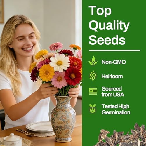 LUOJIBIE Zinnia Seeds, 13000+ Bulk Pack Mixed Colors Large Blooms Seeds, California Giant Zinnia Seeds for 2026, High Germination Non-GMO, Wildflower Seeds for Planting Indoor Outdoor, Open Pollinated - Image 4