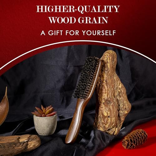 STYLEMATE Retro Black Walnut Boar Bristle Hair Brush for Women Men, Natural Soft Bristle Hair Brush Slick Back Smoothing Hairbrush for Thin & Fine Hair - Image 3