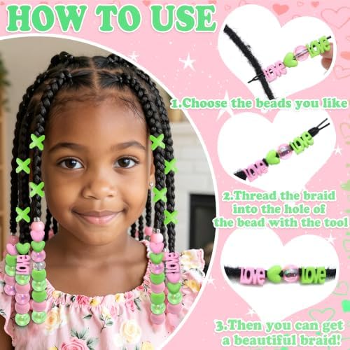 NAISKA 96PCS Green Pink Hair Beads Cute Beads for Hair Round Braids Beads - Image 5