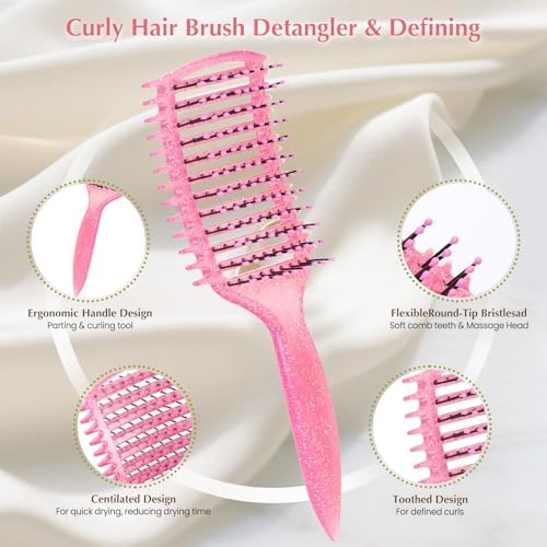 Curl Defining Brush, Vented Curly Hair Brush for Effortlessly Detangling Shaping and Defining Women's Men's Curls on All Wet or Dry Hair Types, Reduces Frizz (Flash purple) - Image 2
