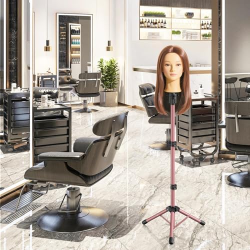 Wig Head Stand 50 Inches, Height Adjustable Tripod Wig Stand, Salon Mannequin Head Stand with Anti-Slip Base for Styling, Display Barber Training, Beauty School (Pink) - Image 7