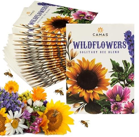Camas- Pollinator Wildflower Seed Packets - (20) Party Favors to Attract Bees, Butterflies, and Hummingbirds to Your Plant and Flower Garden-Annual Wildflower Mix by CAMASPOLLINATORSUPPLYCO