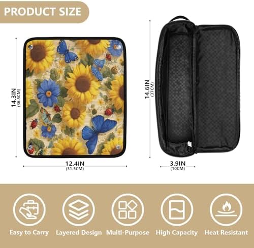 Hair Tools Travel Bag with Heat Resistant Mat 2-in-1 Hot Tools Travel Bag Organizer Flat Curling Iron Travel Case for Straightener Farmhouse Sunflower Butterfly Ladybugs - Image 4