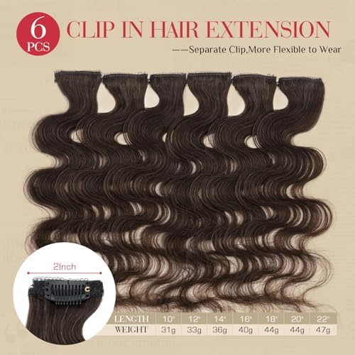 Rich Choices Short Clip In Hair Extensions Real Human Hair-Wave/Curly 6 Pcs Single Clip Hairs Extensions For Women-Mini Seamless Clips Hairpieces for Thin Hairs-12 Inch #2R Chocolate Brown - Image 2