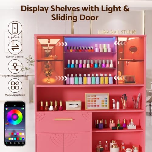 Professional Nail Storage Cabinet with LED Display Shelf (Pink) - Image 5