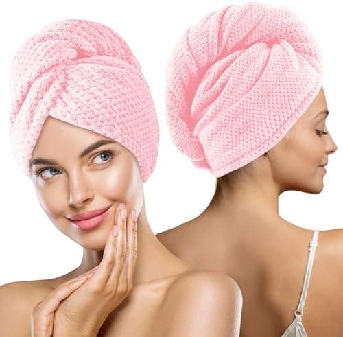 MaopaoBeauty Microfiber Hair Towel, 2 Packs Hair Turbans for Wet Hair, Drying Hair Wrap Towels for Curly Hair Women, Large Hair Towel for All Hair Style, Pink by BESTCHOICEFORYOU%EF%BC%81