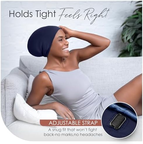 Silk Satin Hair Bonnet for Sleeping - Black Women & Men's Sleep Cap - Image 3