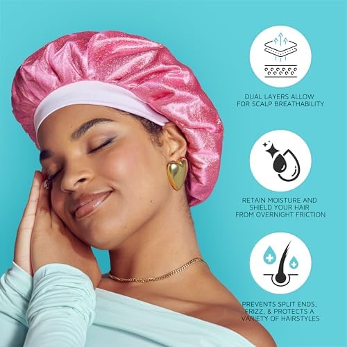 KISS Colors & Care Silky Satin Wide Edge Double Wear Cap XL, Black, Double Sided Reversible Design, Premium Charmeuse Fabric, Protects styles & Retains Moisture, Slip-Free, Comfortable & Durable Overnight Hair Bonnet, All Hair Types & Styles - Image 5