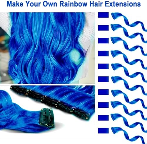 10 Pcs Blue Curly Wavy Synthetic Clip-In Hair Extensions 17 Inch Women Gift - Image 2