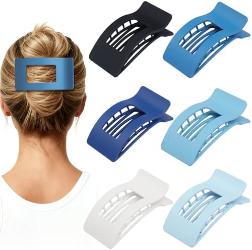 French Flat Hair Clips for Women 6pcs Hair Claw Clips for Thick or Thin Hair Matte Claw Clips for Girls Barrettes Non-Slip Strong Hold Hair Accessories for Women (Blue) by Artchita