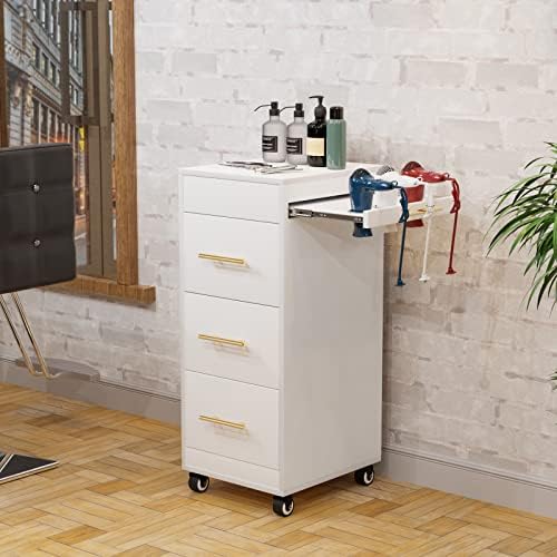 Salon Trolley Cart with Wheels, 3-Drawer Rolling Hair Styling Station, Mobile Beauty Trolley with Hot Tools Holder, Storage for Salon, Barbershop, Spa & Tattoo, White - Image 7