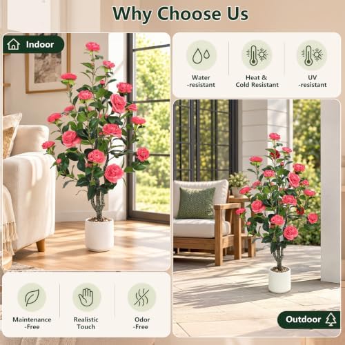 UPBUD Artificial Camellia Tree 2 Pack, 43.3" Tall Fake Camellia Plant - Image 5